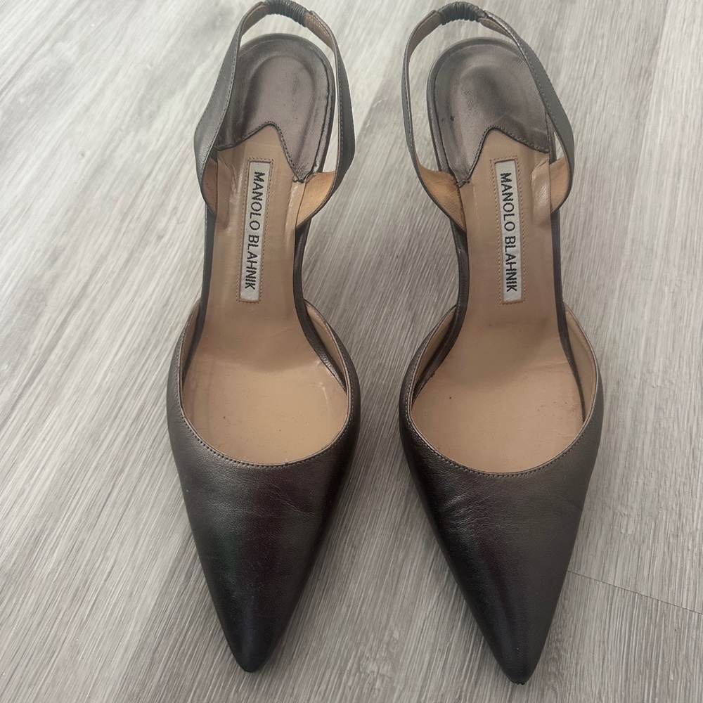 Manolo Blahnik Silver Leather Women's Shoes